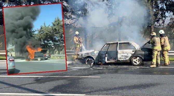 TEM’de otomobil yangını: Otoyol çift yönlü trafiğe kapatıldı