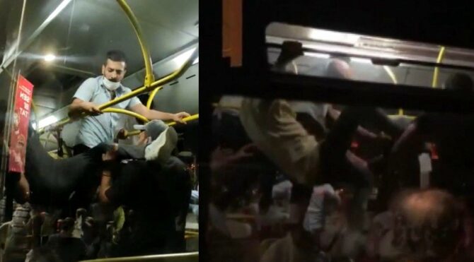 Otobüsün içinde akılalmaz kavga